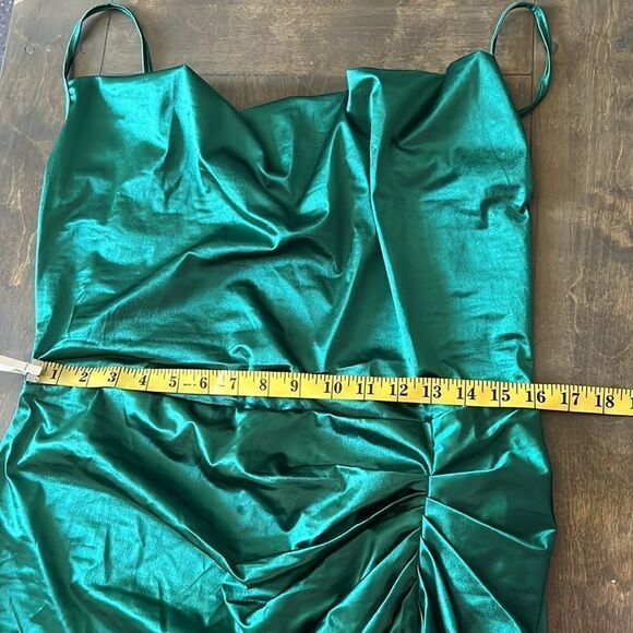 Solid Ruched Split Thigh Satin Sexy Cami Ruched Dress - Picture 9 of 11